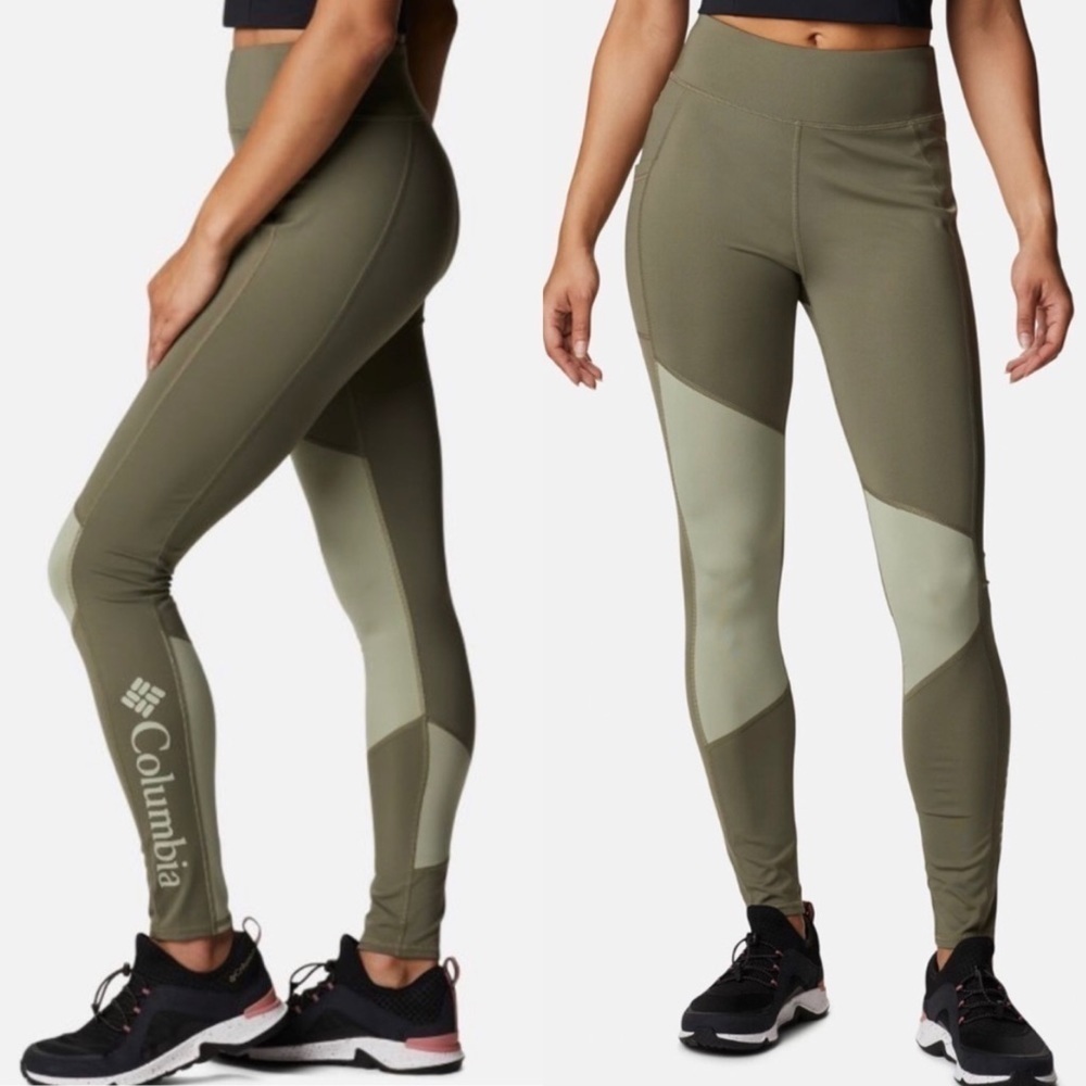 NWT Columbia Lodge Colorblock High Waisted Tights Leggings Green